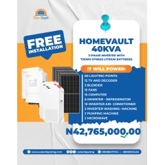 -------HomeVault Package-------- 40kVA 3Phase Inverter  72KWH Lithium  Battery  52 x 565W Solar Panels Roof Rack Thunder Arrestor Cables
